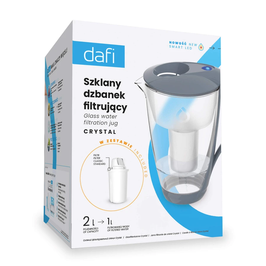 Dafi Crystal Led, Glasfilterkanne, Stahl, 2 l + Classic-Filter, 1 Stück