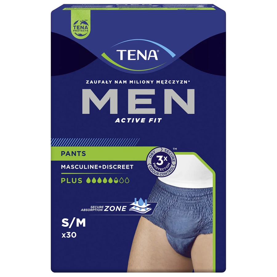 Zestaw Tena Men Active Fit Pants, majtki chłonne, rozmiar S/M, 75-105 cm, Plus, 2 x 30 sztuk: ceny i cechy
