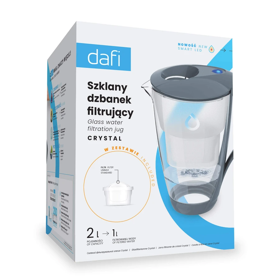 Dafi Crystal Led, Glasfilterkanne, Stahl, 2 l + Unimax-Filter, 1 Stück