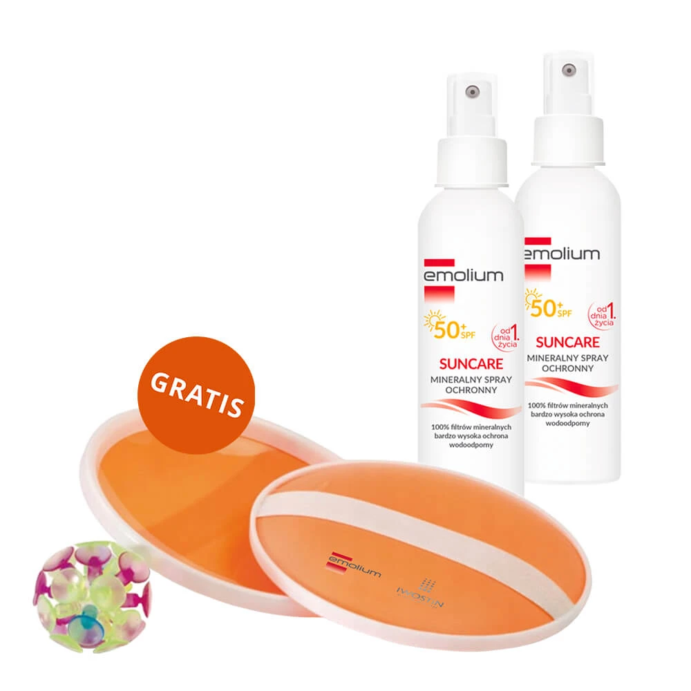 Emolium Suncare Set, mineralisches Schutzspray für Kinder ab dem 1. Tag und Erwachsene, SPF 50+, 2 x 100 ml + kostenloses Strandspiel "Fang den Ball"