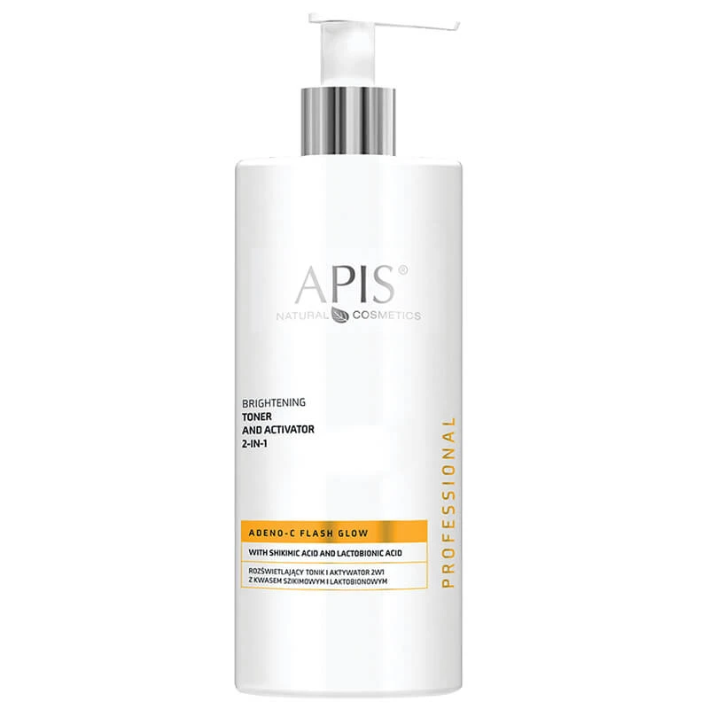 Apis Adeno-C Flash Glow, Aufhellendes Tonikum und Aktivator 2in1 mit Shikim- und Lactobionsäure, 500 ml