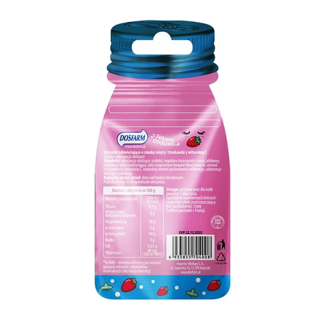 Dosfarm Dragee răcoritoare cu vitamina C, aromă de căpșuni și mentă, 16 g
