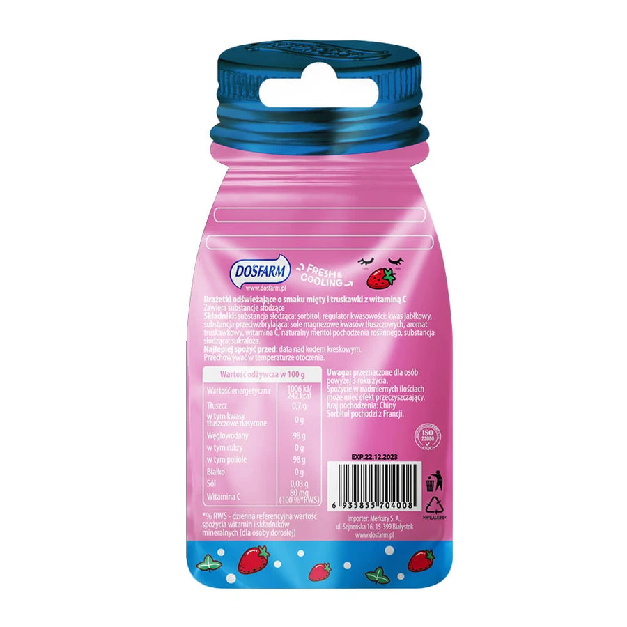 Dosfarm Dragee răcoritoare cu vitamina C, aromă de căpșuni și mentă, 16 g
