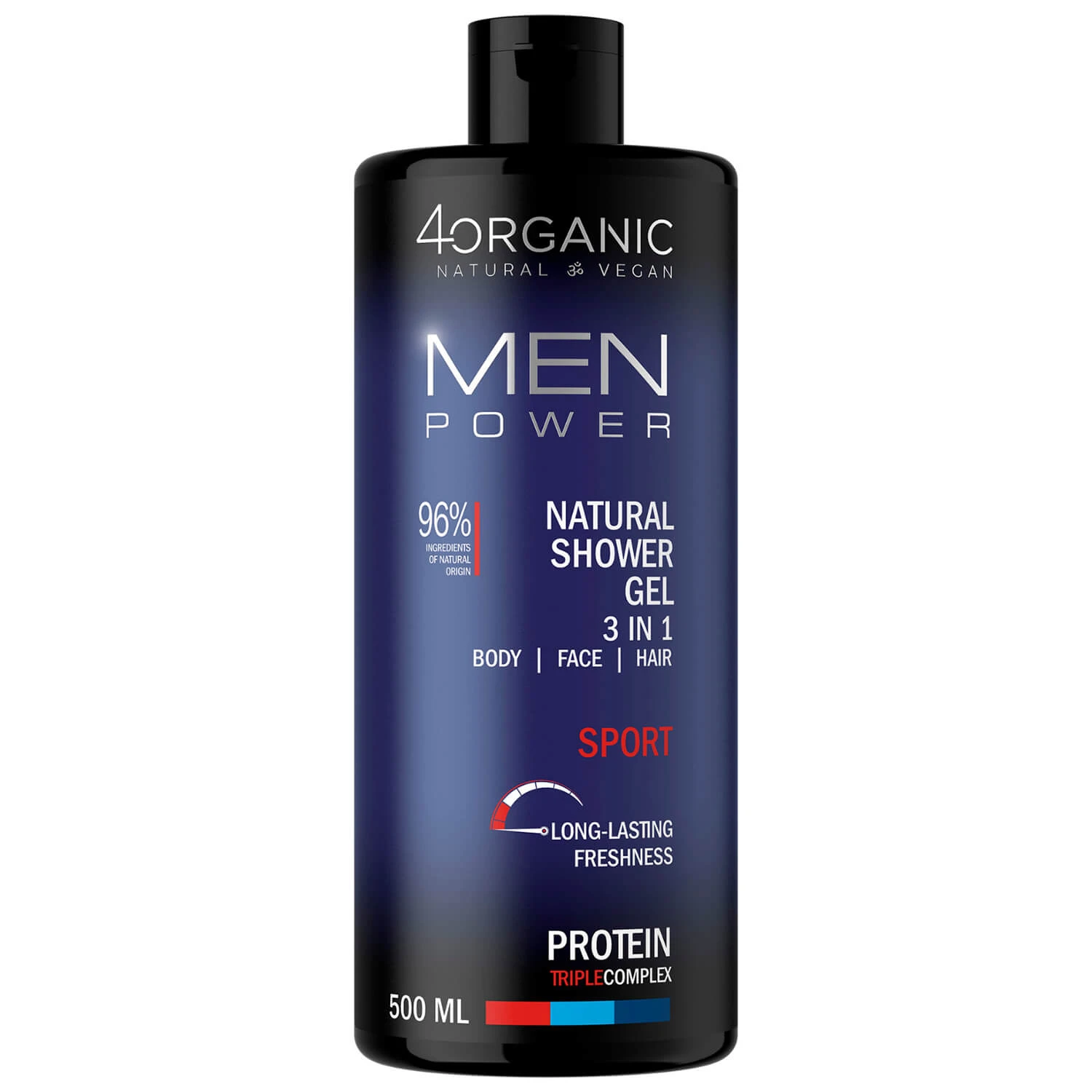 4Organic Men Power, natürliches Duschgel 3in1, Sport, 500 ml
