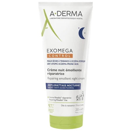 A-Derma Exomega Control, cremă de noapte emolientă regenerantă, piele uscată și predispusă la atopie, din prima zi, 200 ml
