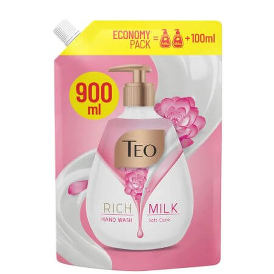 Voorraad Vloeibare handzeep Rijke Melk, Zachte Verzorging, 900 ml, Teo