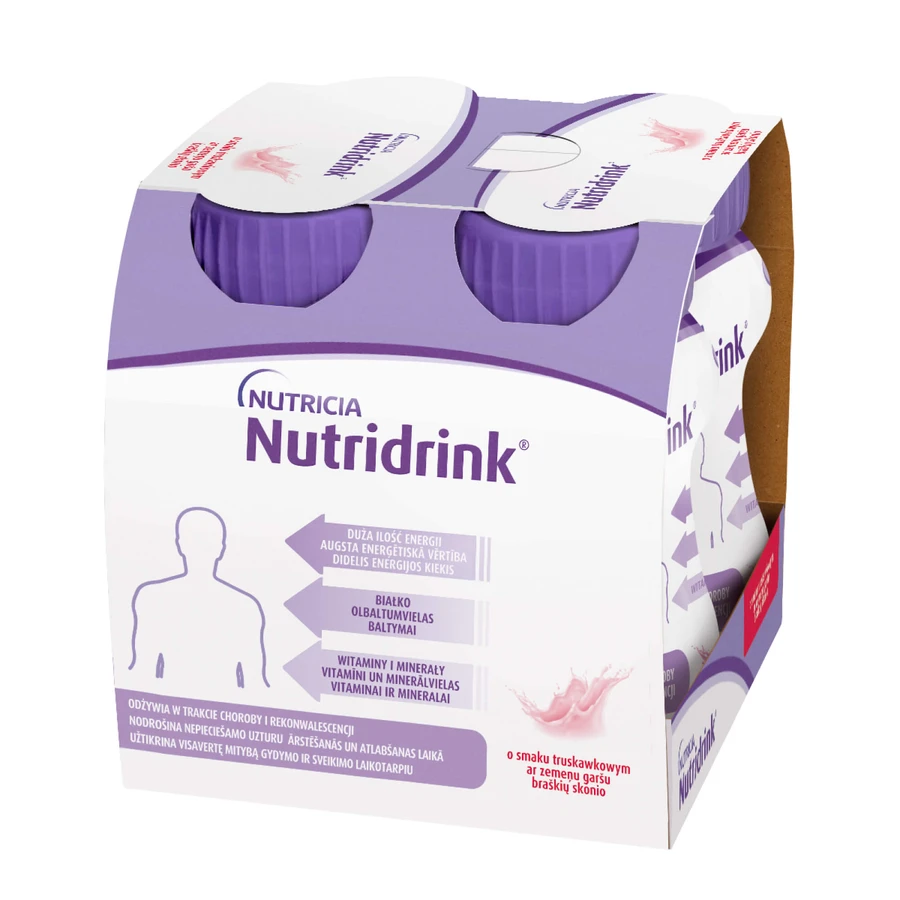 Nutridrink-kit, voedingspreparaat, aardbeiensmaak, 4 x 125 ml + bosvruchtensmaak, 4 x 125 ml + vanillesmaak, 4 x 125 ml + chocoladesmaak, 4 x 125 ml