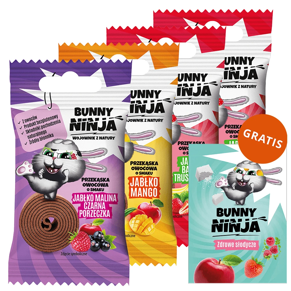 Bunny Ninja Fruit Rolls Set, Fruchtsnack, 4 x 15 g + Gratis-Malbuch