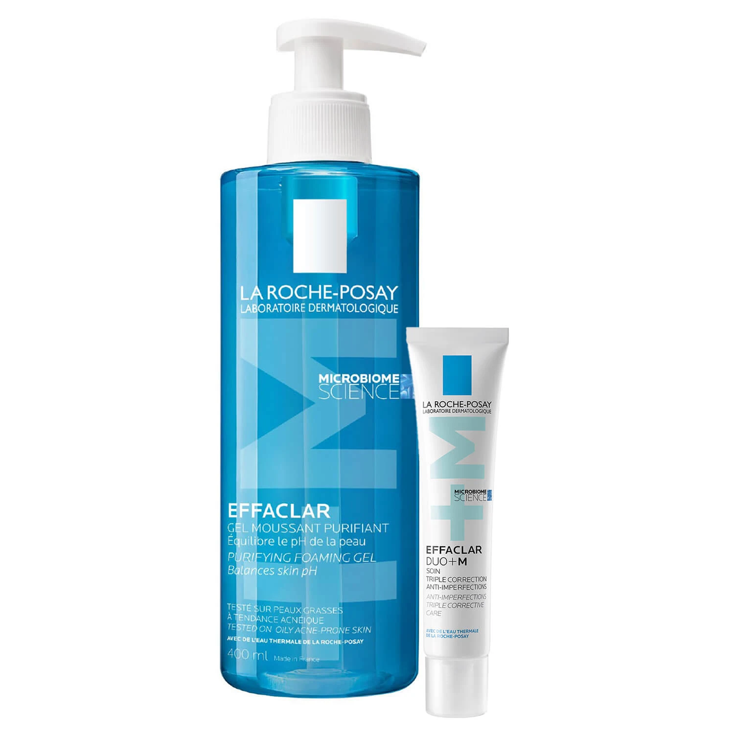 La Roche-Posay Effaclar Kit, Reinigungsgel für fettige und empfindliche Haut, 400 ml + DUO+M, Feuchtigkeitscreme für zu Akne neigende Haut, 40 ml