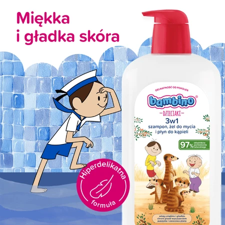 Bambino Kids, gel lavante per corpo e capelli 2 in 1, surykats, da 1 anno, 1 l