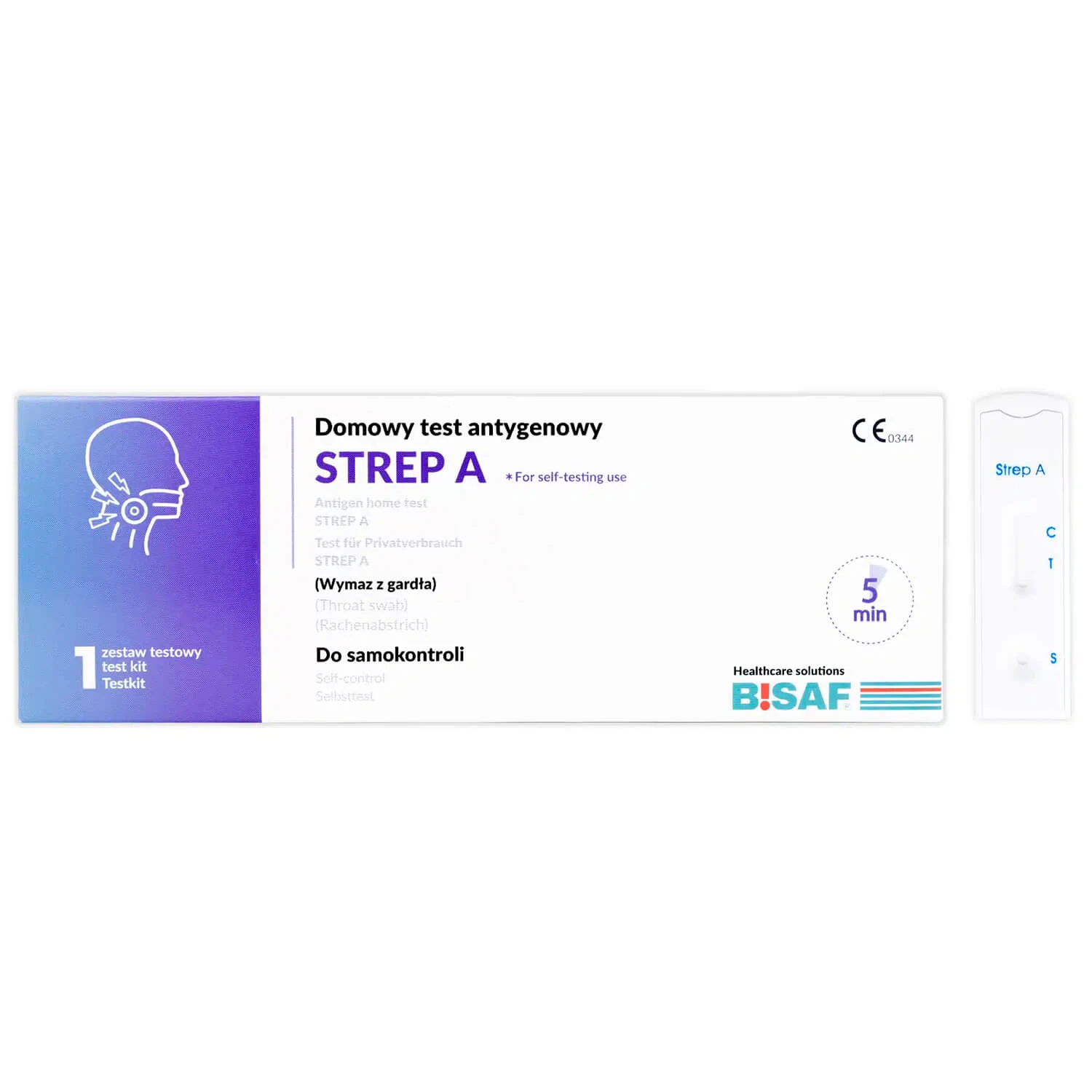 Bisaf Strep A, Antigen-Heimtest für bakterielle Mandelentzündung und Scharlach, 1 Stück