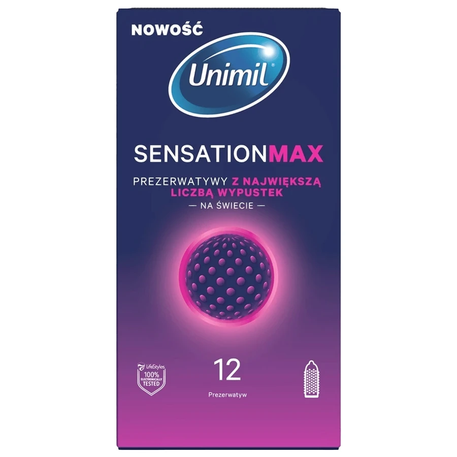 Unimil Sensation Max, Prezervative din latex cu conducte, 12 bucăți