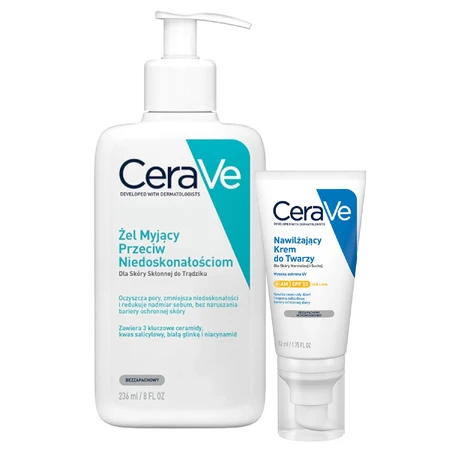 CeraVe set, washing gel against imperfections, 236 ml + moisturizing face cream with ceramides, SPF 50, 52 ml