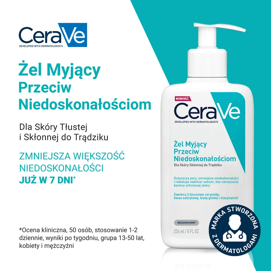 CeraVe set, washing gel against imperfections, 236 ml + moisturizing face cream with ceramides, SPF 50, 52 ml