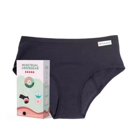 Wiederverwendbare Menstruationsslips, Farbe schwarz, Größe XL, 1 Stück, FemiEko