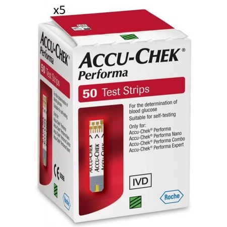  Accu-Chek Performa para glucómetro, 5×50 tiras reactivas, Roche