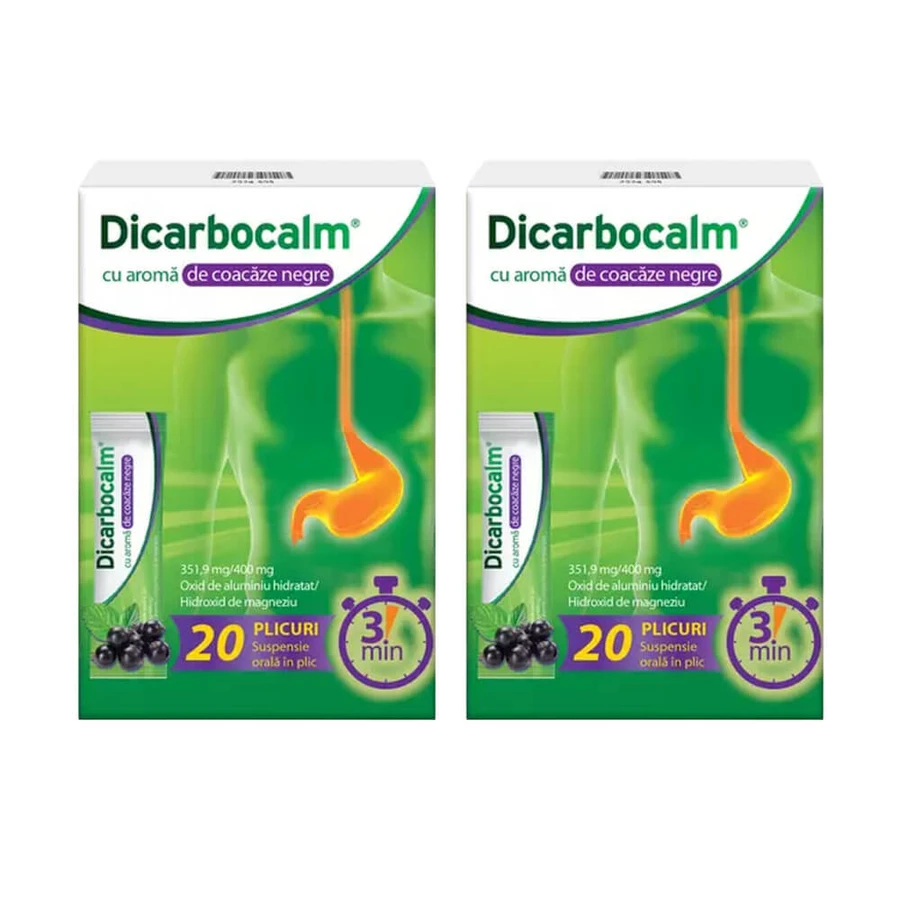 Dicarbocalm cu aroma de coacaze negre, 351,9 mg/400 mg suspensie orala, 2x20 plicuri, Sanofi