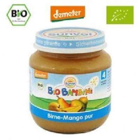 Piure Bio de pere si mango Bio Bambini, +4 luni, 125 g, Sunval