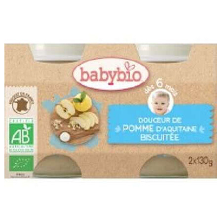 Piure Bio Desert din mere cu biscuiti, +6luni, 2X130g, BabyBio