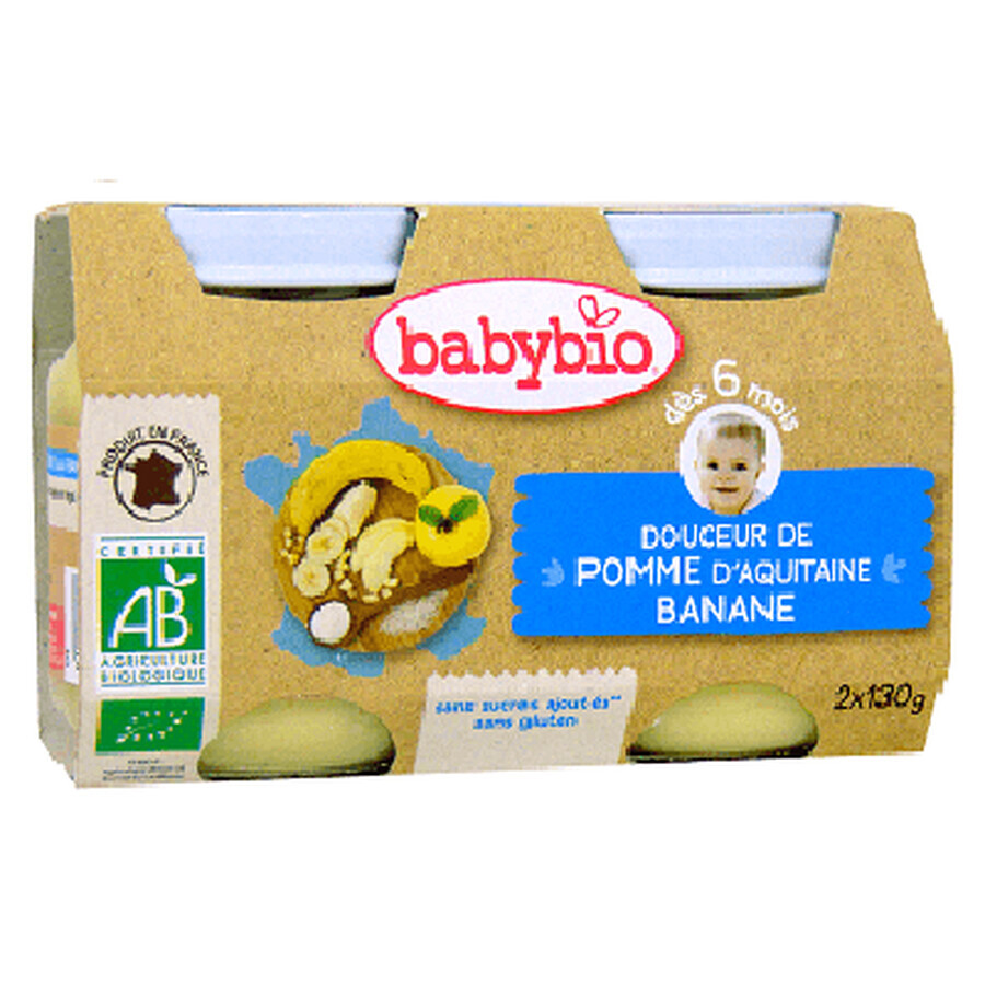 Piure Bio desert din mere, banane si smantana, +6luni, 2x130g, BabyBio