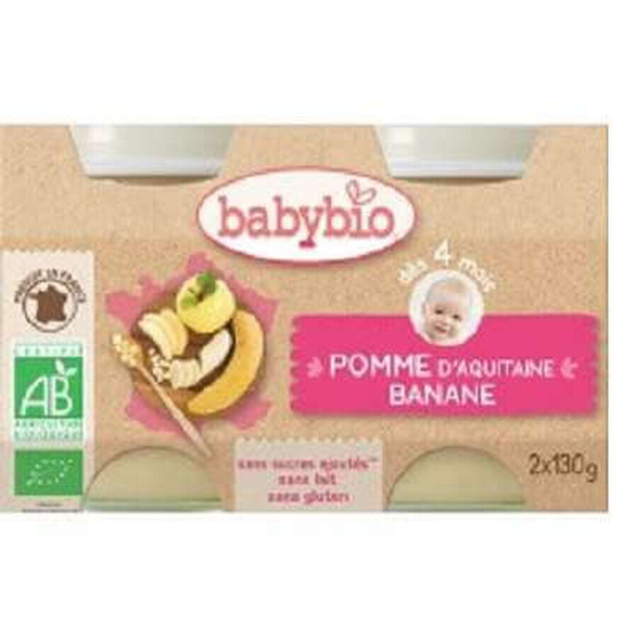 Bio-Bananen- und Apfelpüree, +4 Monate, 2x 130g, BabyBio