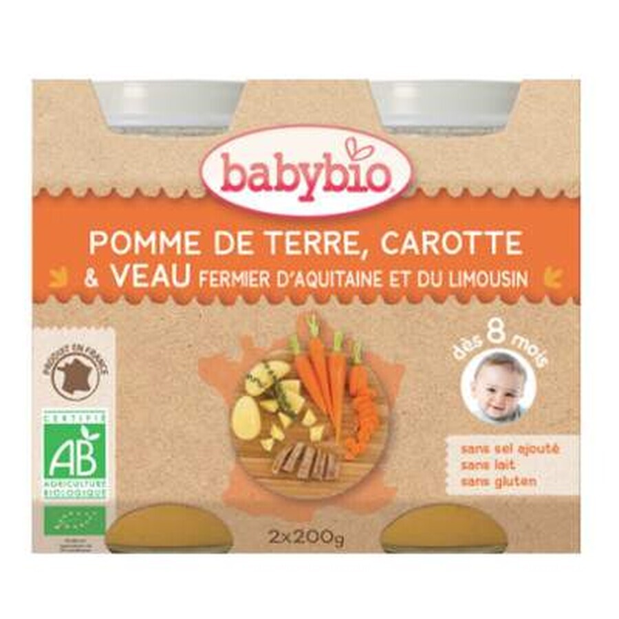 Bio-Kartoffelpüree, Karotte und Kalbfleisch, +8 Monate, 2x200g, BabyBio