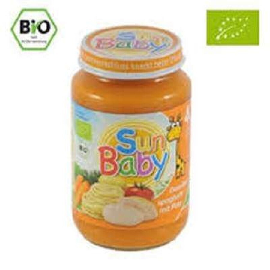 Piure Bio din curcan, spaghete si legume, +4luni, 190g, SunBaby Food