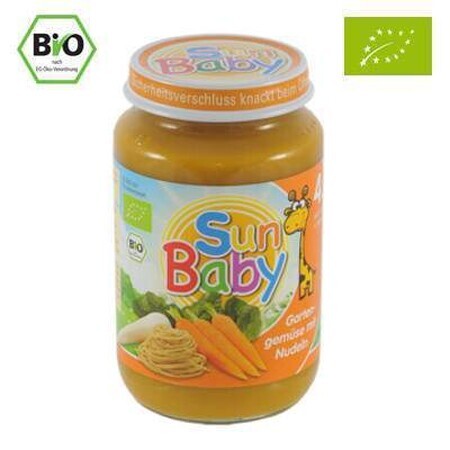 Piure Bio din legume de gradina si taitei, +4luni, 190g, SunBaby Food