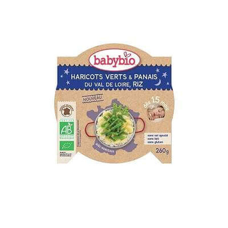 Piure Bio Meniu din fasole verde, pastarnac si orez, +15luni, 260g, BabyBio