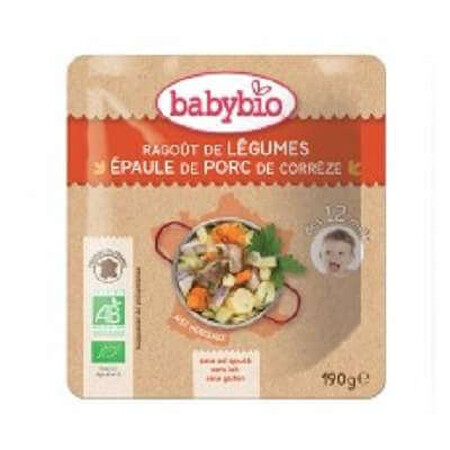 Piure Bio meniu din legume si carne de porc, +12luni, 190g, BabyBio