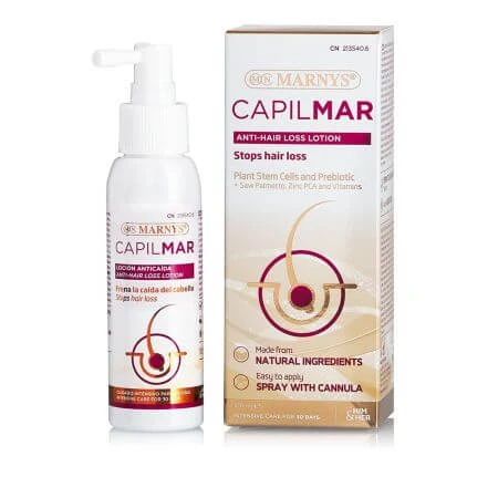 Sprühlotion gegen Haarausfall mit pflanzlichen Stammzellen, Präbiotikum, Zink und Vitaminen, Capilmar, 100 ml, Marnys