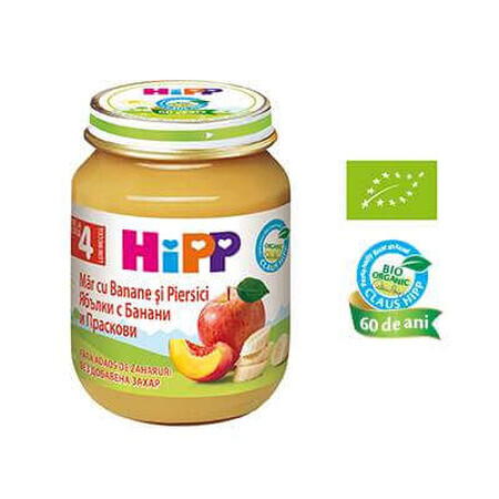 Piure de mere, banane si piersici, +4 luni, 125 g, Hipp