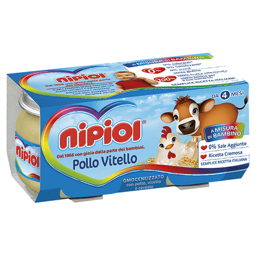 Piure fără gluten din vițel și pui, 2x80 g, +6 luni, Nipiol