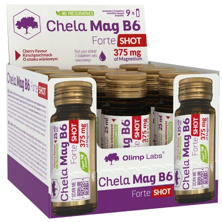 Olimp Chela-Mag B6 Forte Shot, fiole, aromă de cireșe, 9 x 25 ml