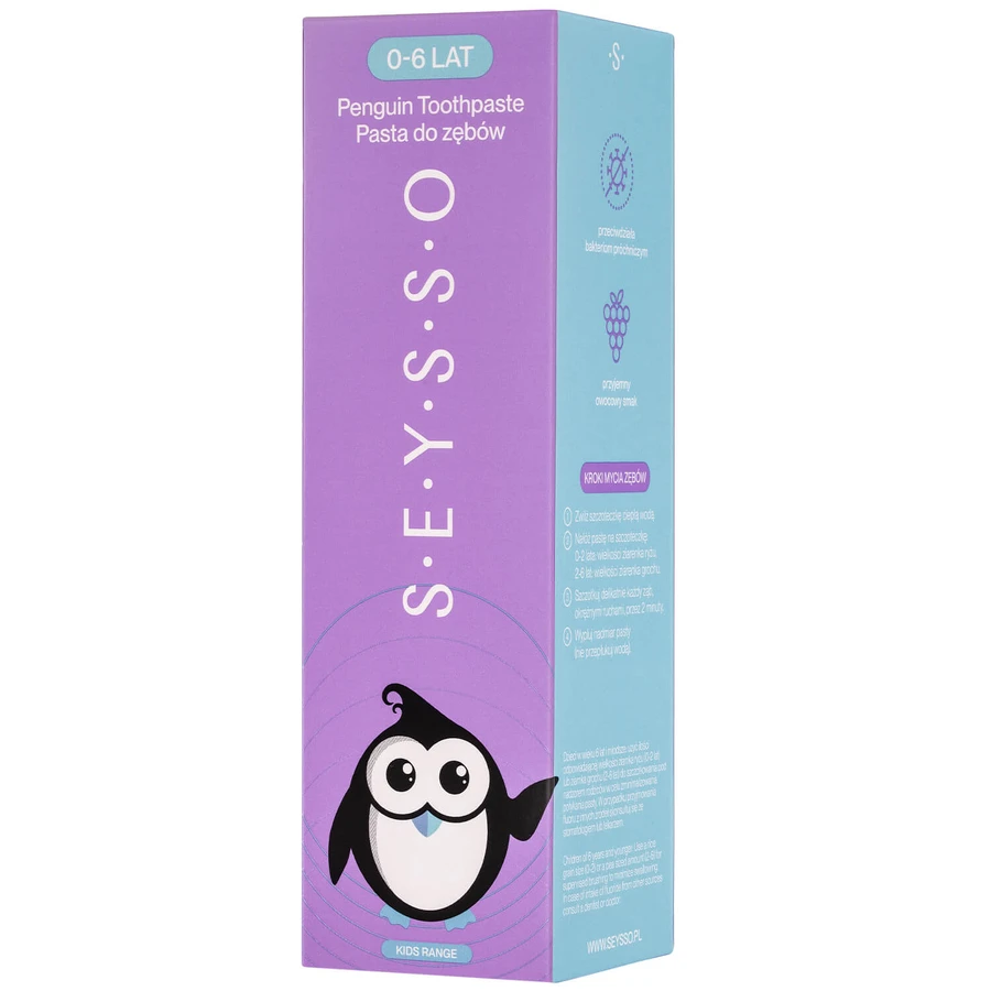 Seysso Kids Penguin, Kinderzahnpasta mit Fluorid, 0-6 Jahre, 75 ml VERUNREINIGTE VERPACKUNG