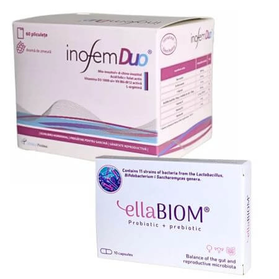 Pachet Inofem Duo 60 plicuri + EllaBiom Probiotic + Prebiotic 10 capsule, Establo Pharma