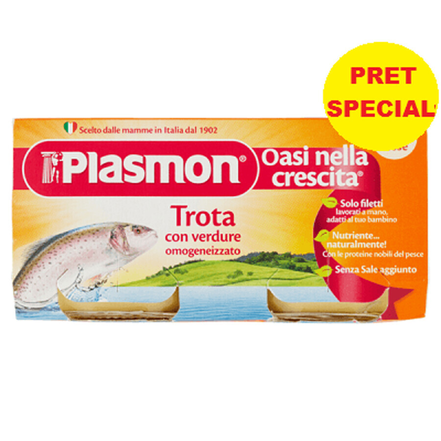 Piure omogenizat de păstrăv cu legume, +6 luni, 2x80 g, Plasmon