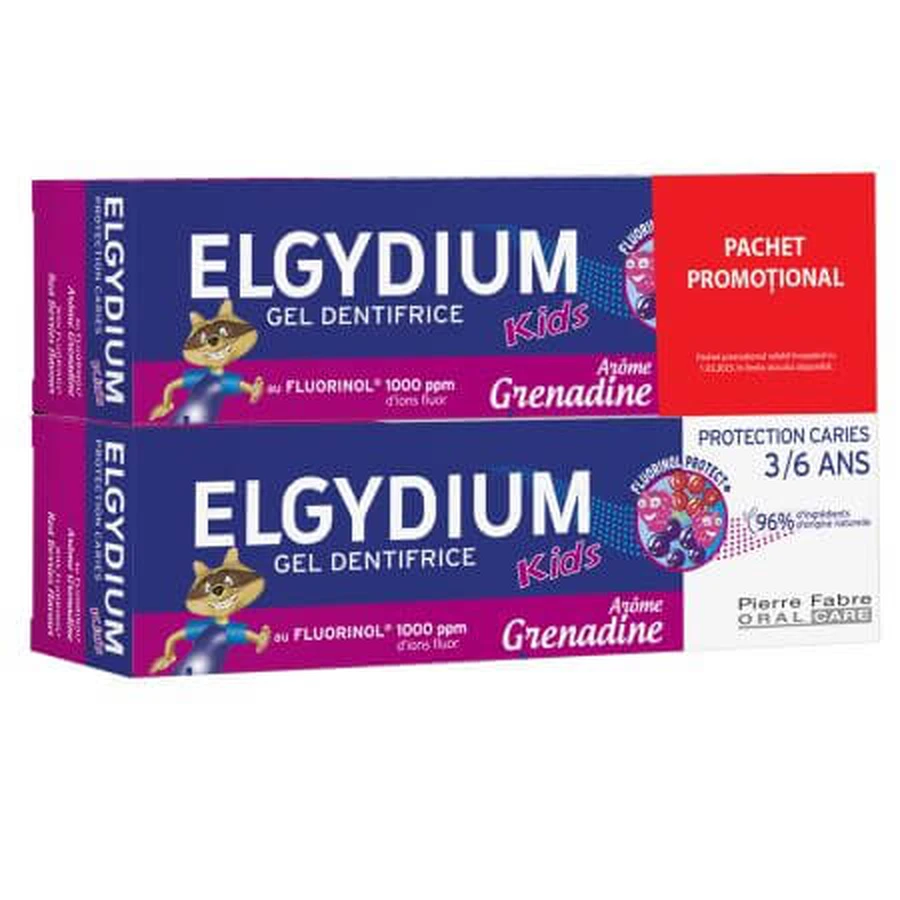 Packung Kinderzahnpasta mit Beerengeschmack 3-6 Jahre, 2x50 ml, Elgydium