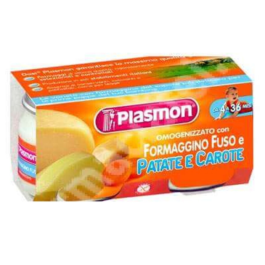 Piure omogenizat din branza, cartofi si morcov, +4luni, 2x80 g, Plasmon