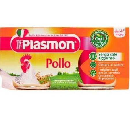 Piure omogenizat din carne de pui +4 luni, 2 bucati, 80 gr, Plasmon