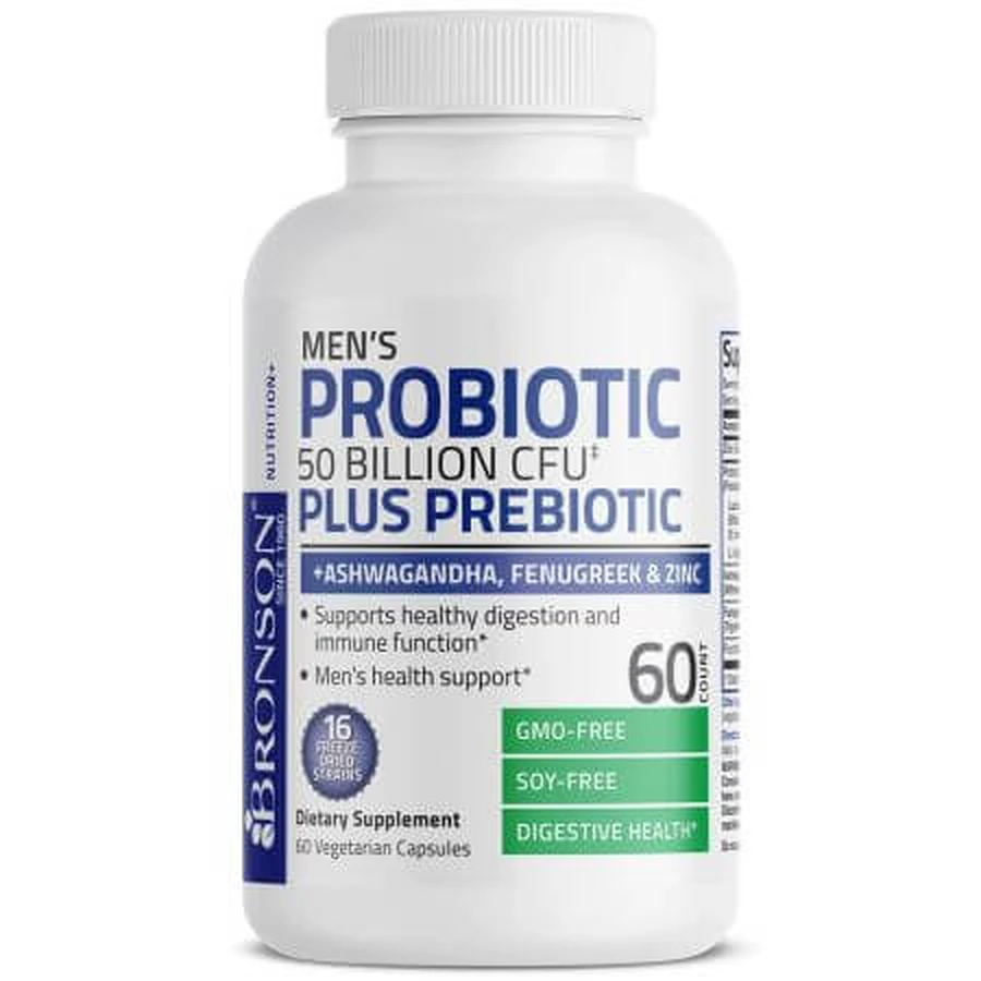Probiotic Plus Prebiotic for Men, 50 billion CFU, 60 vegetarian capsules, Bronson
