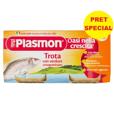 Homogenisierte pürierte Forelle mit Gemüse, +6 Monate, 2x 80 g, Plasmon