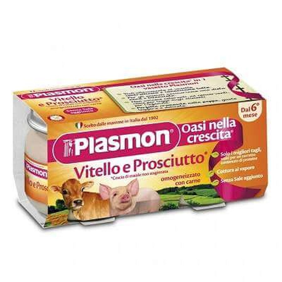 Homogenisiertes Kalbfleisch und Schinkenpüree, +6Monate, 2x80g, Plasmon