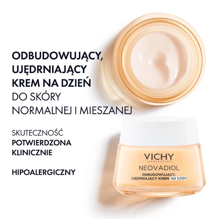 Vichy Neovadiol Meno 5 set, biphasic serum, 30 ml + day cream, normal and combination skin, 50 ml + light fluid SPF 50+, 15 ml + cosmetic bag free of charge