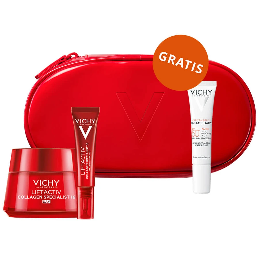 Set Vichy Liftactiv Collagen Specialist, Anti-Falten-Creme, alle Hauttypen, 50 ml + Augencreme, 15 ml + leichtes Fluid SPF 50+, 15 ml + Kosmetiktasche gratis