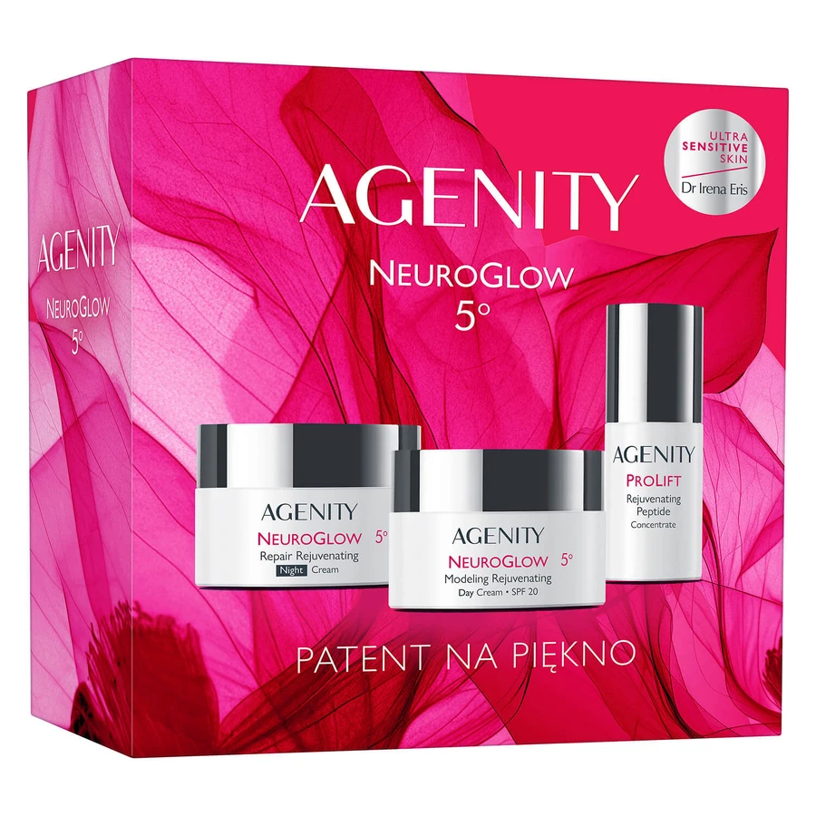 Set Agenity 5° NeuroGlow 2025, modellierende verjüngende Tagescreme, SPF 20, 50 ml + reparierende verjüngende Nachtcreme, 50 ml + verjüngendes Peptidkonzentrat, 30 ml