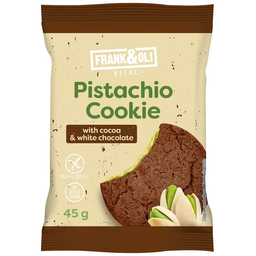 Frank&Oli Pistazienkeks, Weichkeks, Kakao und weiße Schokolade, 45 g