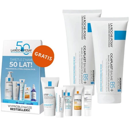 La Roche-Posay Cicaplast Baume B5+ kit, loción calmante regeneradora, 2 x 100 ml + mini caja de productos de regalo