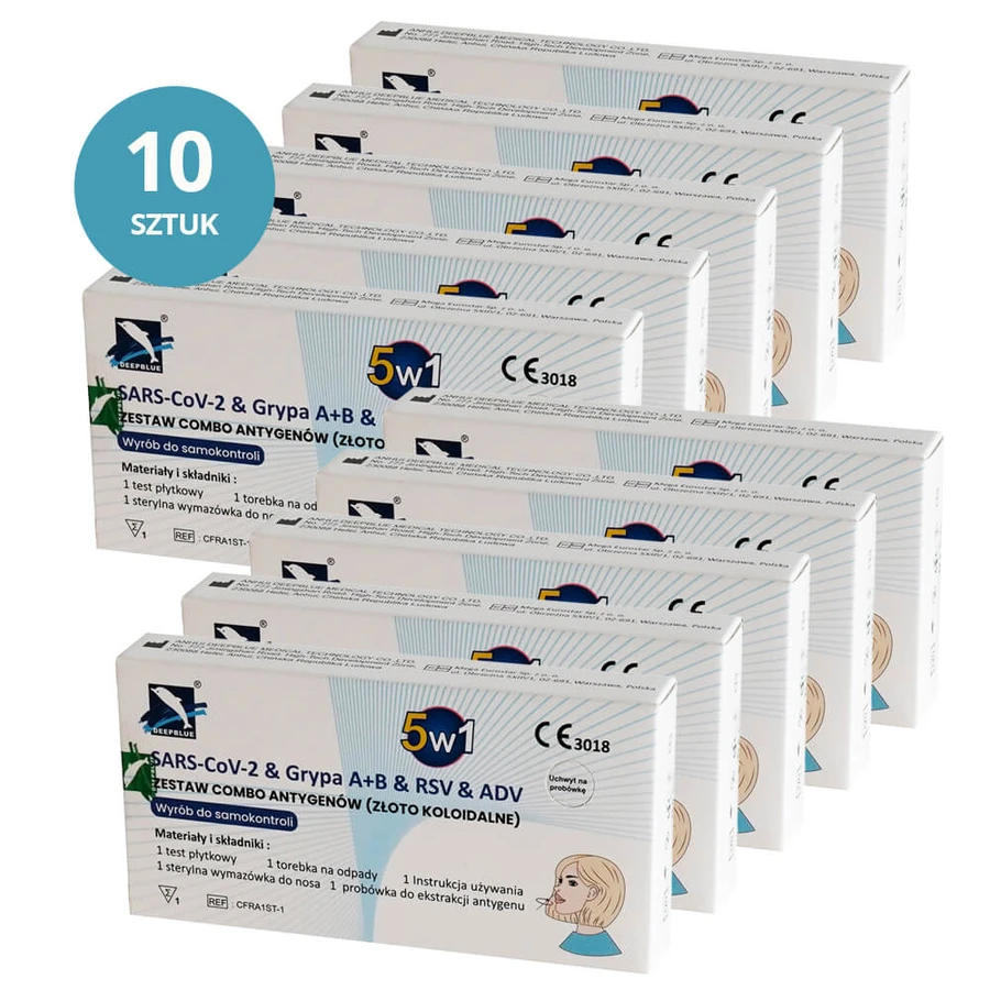 Deepblue 5in1, Antigen-Kombikit, SARS-CoV-2 & Influenza A/B & RSV & ADV, diagnostischer Test für 5 Viren, 10 Stück