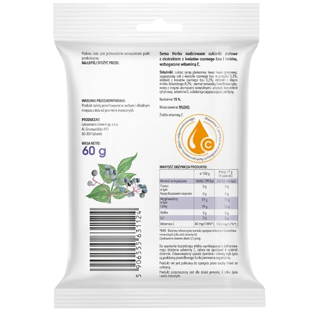 SEMA Herba Herbal candy with elderberry, ginger and vitamin C, 60 g